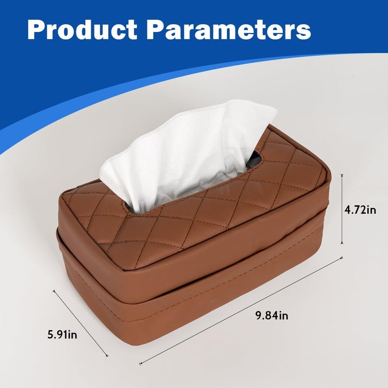 VETERBONE Car Tissue Holder, Standard Tissue Holder for Car Pu Leather Car Napkin Holder, Car Backseat Extra Large Tissue Organization Fit for 120-150 Tissues 9.84'' x 3.94'' x 5.51'' (Matte Brown) - Image 4